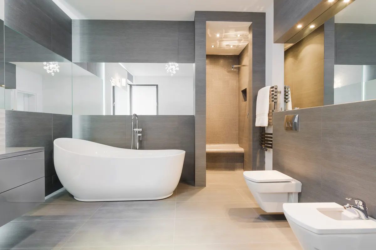Modern bathroom with freestanding tub